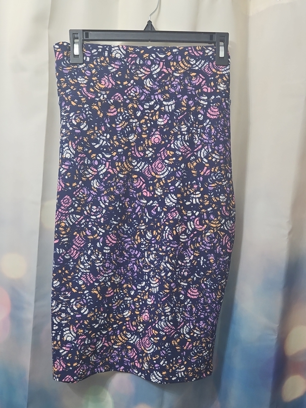LuLaRoe Navy Floral-Print Pencil Skirt with Pink, Purple & Cream Accents